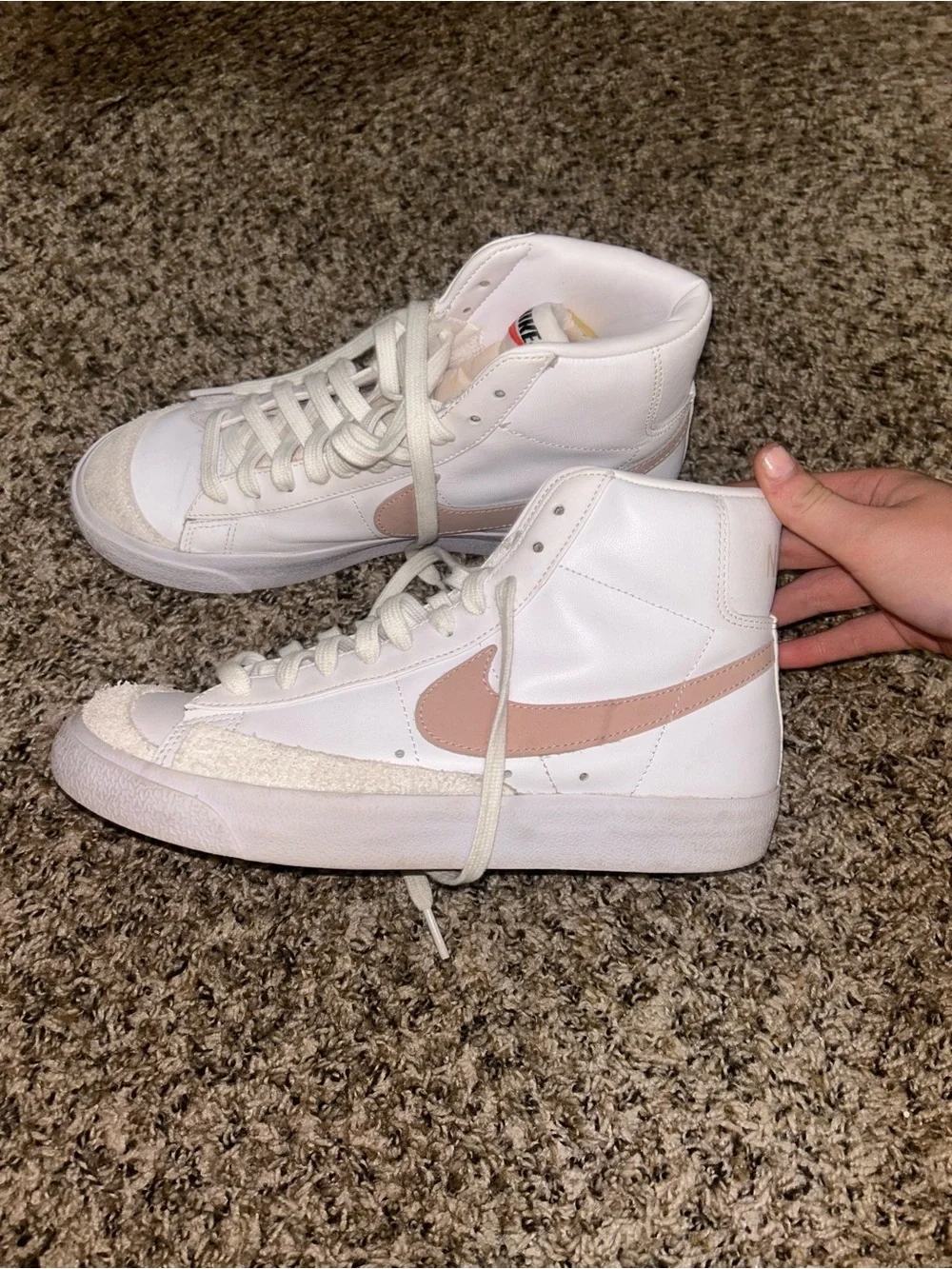 Nike Women’s High-Top Sneakers in White and Light Pink